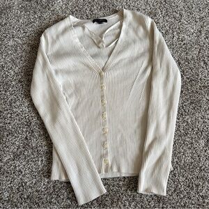 Banana Republic Ribbed Button Front Cardigan Top Cream Ivory Size S Balletcore